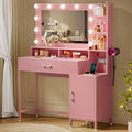 Driftalia Vanity Desk with Mirror and Lights, Makeup Vanity with Storage Drawer, Power Outlet and Large Cabinet for Bedroom - Pi