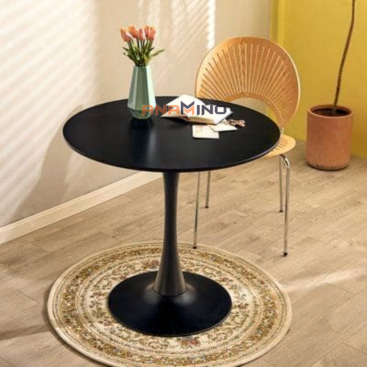 Anamino Shoppee Modern Round Dining Table With Round Top And Base, Foldable Kitchen Dining Room Table Mobile Space Saving Versat