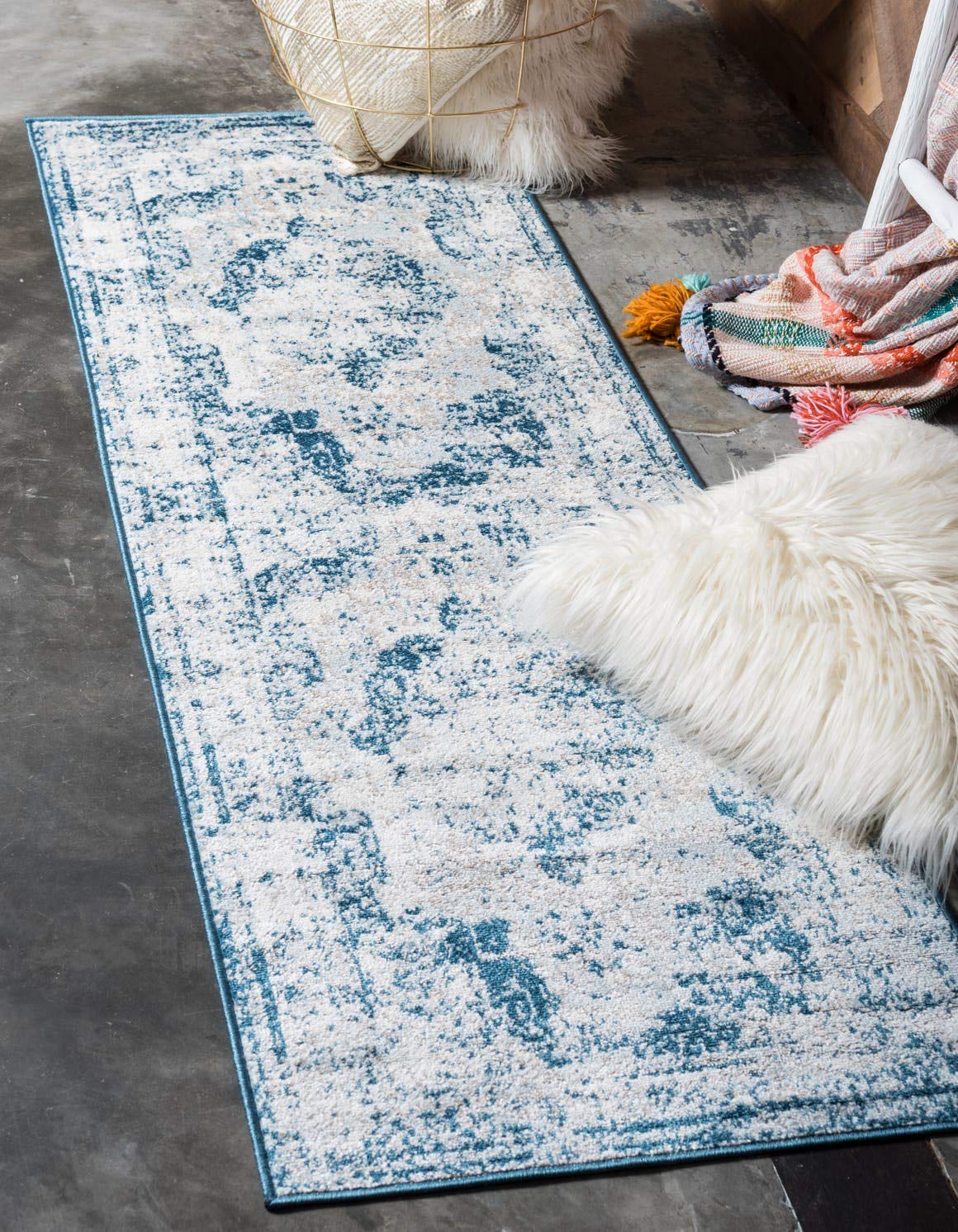 Unique Loom Sofia Collection Area Rug - Salle Garnier (3 3 x 16 5 Runner, Blue/ Ivory)