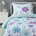 Amazon Basics 2-Piece Soft, All-Season Microfiber Kids Comforter and Pillow Sham Set, Twin, Purple Flowers, Bluish Pink, Floral
