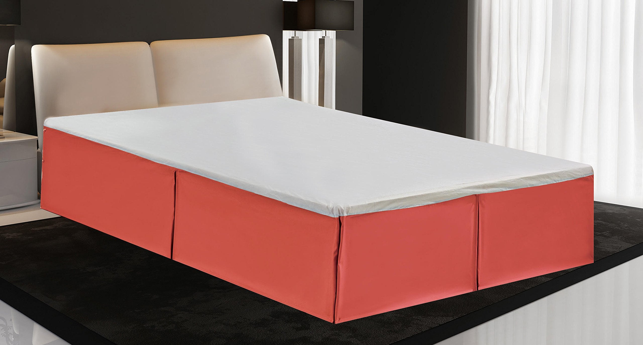 Full Size Luxury Tailored Bed Skirt 14'' Drop Pleated Styling Dust Ruffled Solid Coral New