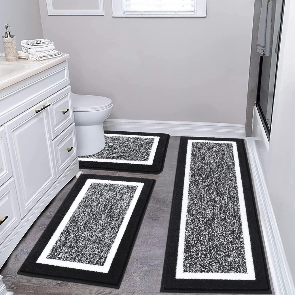 Pauwer Bathroom Rugs Sets 3 Piece Bathroom Shower Rugs with U-Shaped Contour Toilet Mat Absorbent Microfiber Plush Bath Mats Non