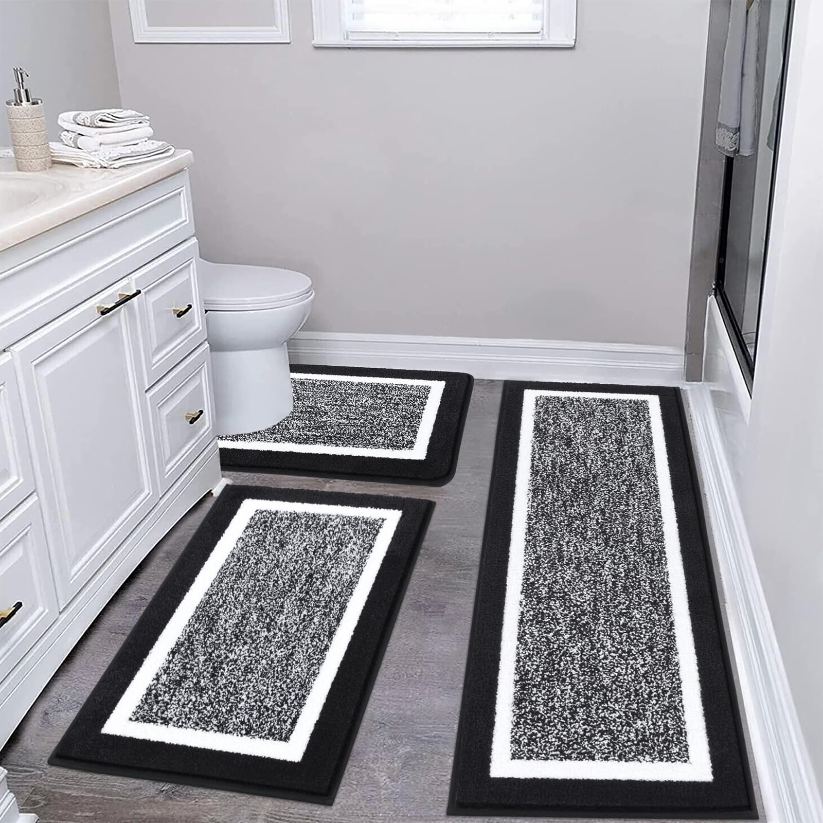 Pauwer Bathroom Rugs Sets 3 Piece Bathroom Shower Rugs with U-Shaped Contour Toilet Mat Absorbent Microfiber Plush Bath Mats Non