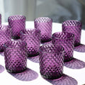 Woho 24pcs Purple Votive Candle Holders, Glass Tea Lights Candle Holder for Wedding Table Centerpiece, Studded Diamond Tealight 