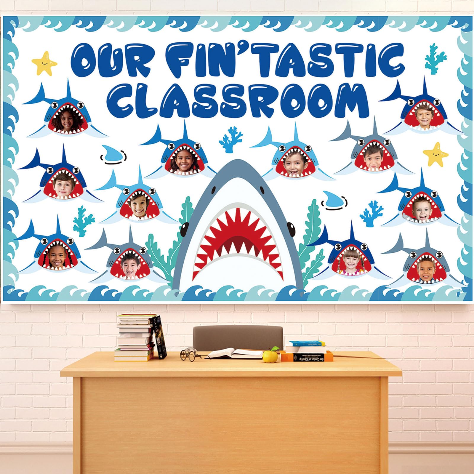 Shark Bulletin Board Kit Under The Sea Classroom Decorations Back To School Diy Photo Bulletin Board Set Ocean Theme Shark Paper