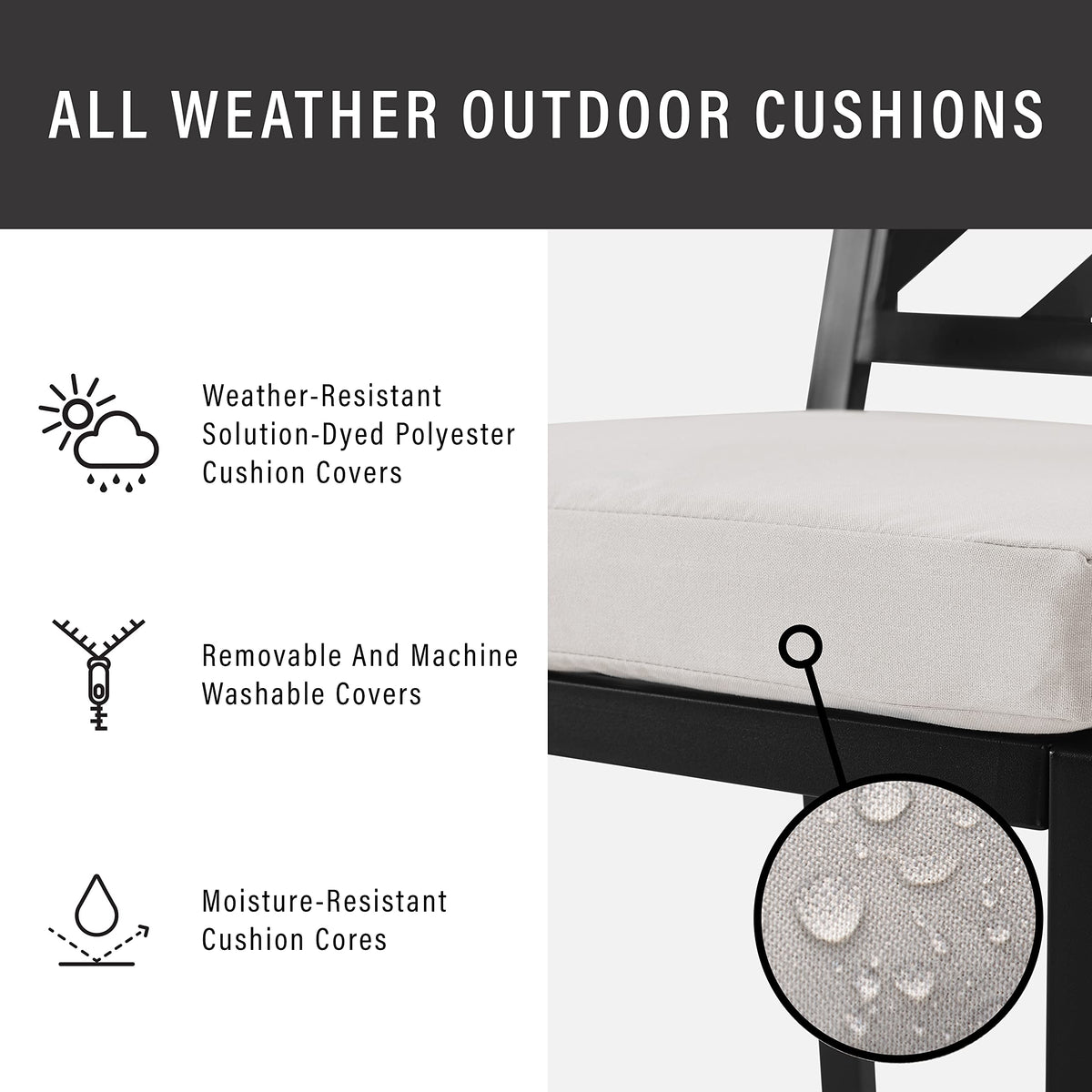 Crosley Furniture Locke 7-Piece Outdoor Dining Set for 6, Patio Table and Chairs for Backyard, Deck, Matte Black with Creme Cushions