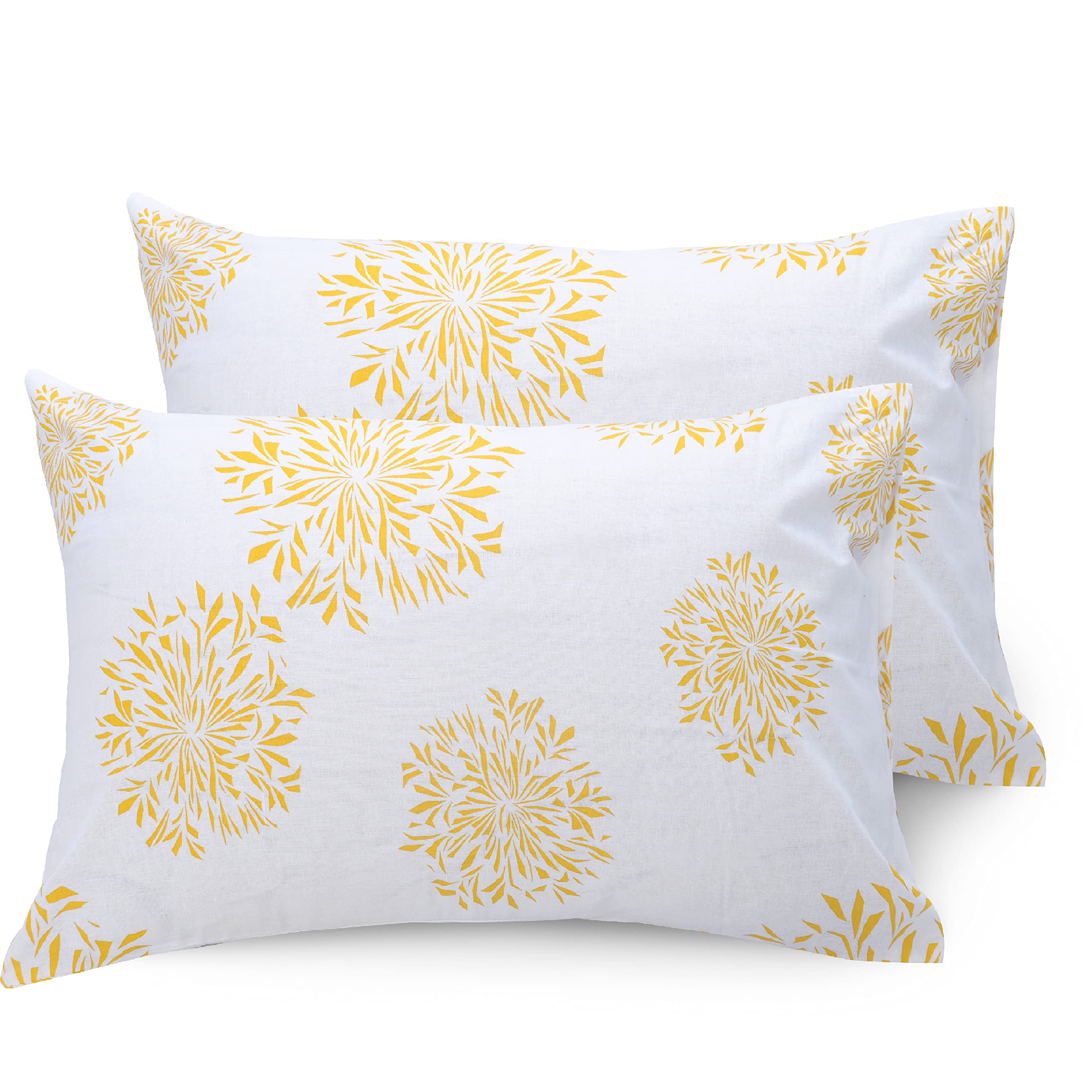 Huesland By Ahmedabad Cotton 144 Tc Pillow Cover Set Of 2 Cotton  White (Yellow Print)