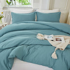 Litanika Oversized King Comforters Grayish Teal Super King Plus Size, 3 Pieces Lightweight Solid Bedding Comforter Set, All Seas