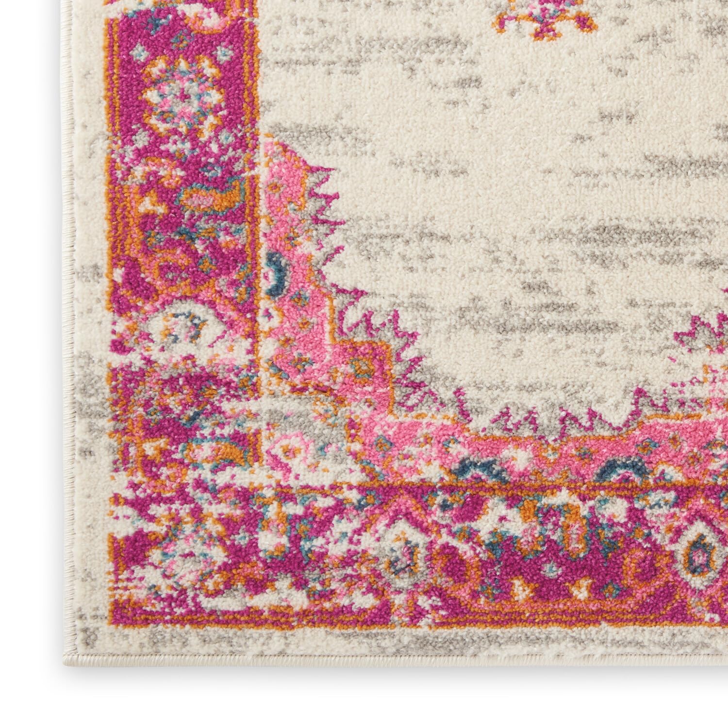 Nourison Passion Ivory/Fushia 10' X 14' Area-Rug, Boho, Traditional, Easy-Cleaning, Non Shedding, Bed Room, Living Room, Hallway