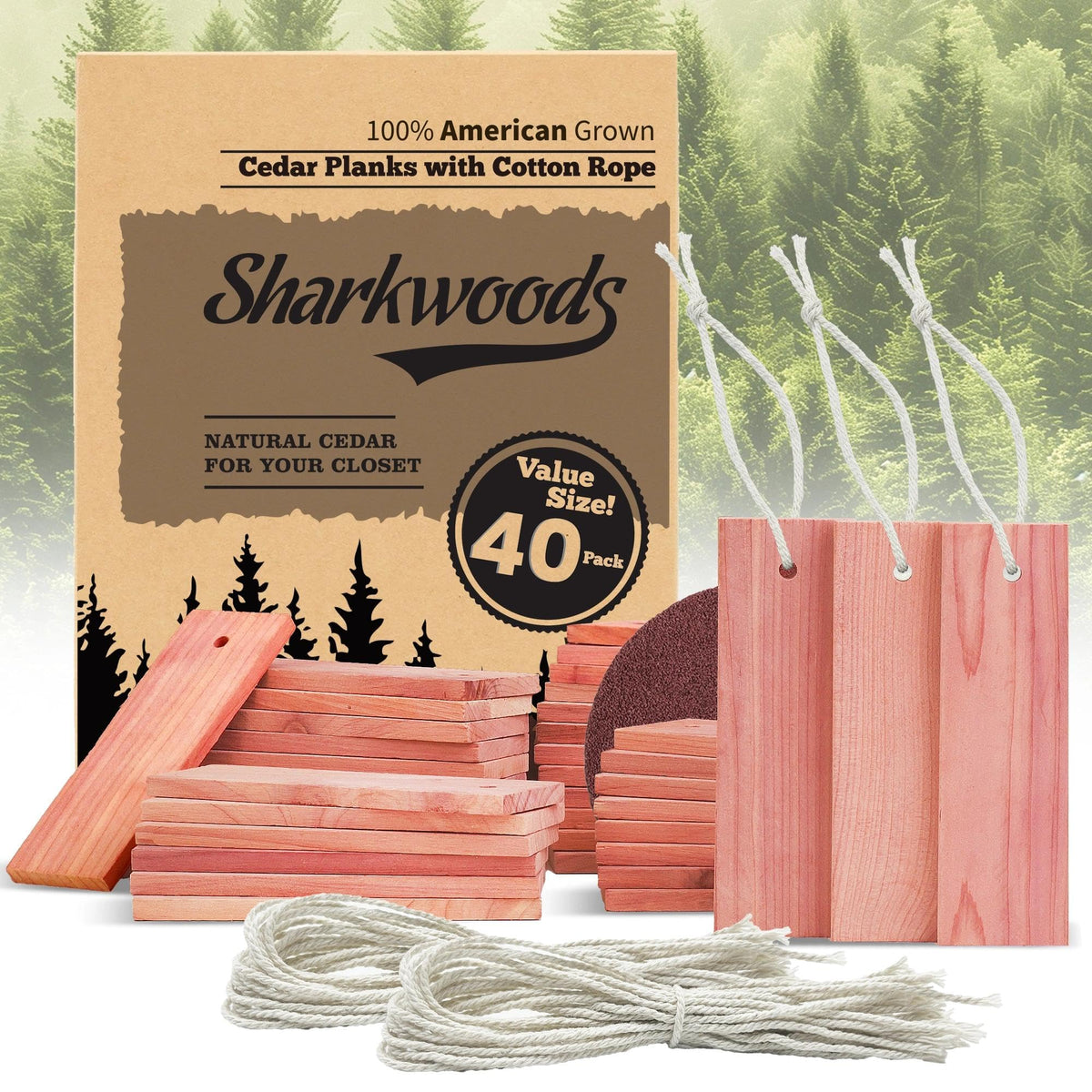Cedar Blocks for Clothes Storage, 40 Pack, Cedar Planks with Cotton Ropes