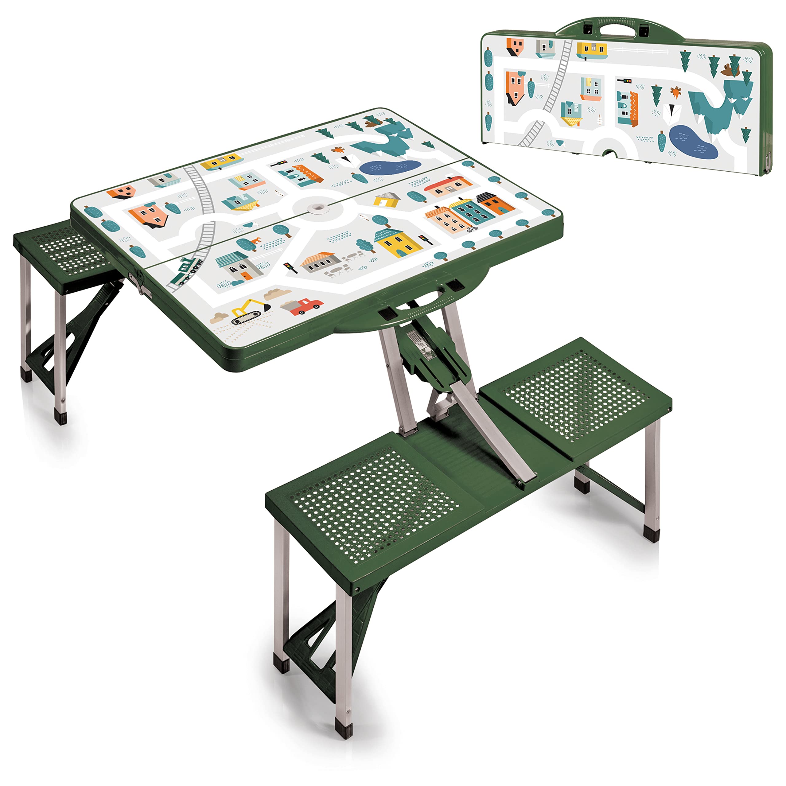Oniva Play Town Folding Picnic Table, Camping Table, Outdoor Table With Umbrella Hole, (Green)