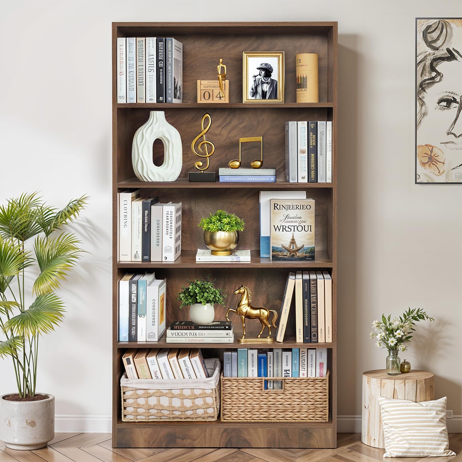 About Space Book Shelf  5 Tier Engineered Wood Book Rack Multipurpose Book Shelf For Home Library Study Room Long Open Kitchen 