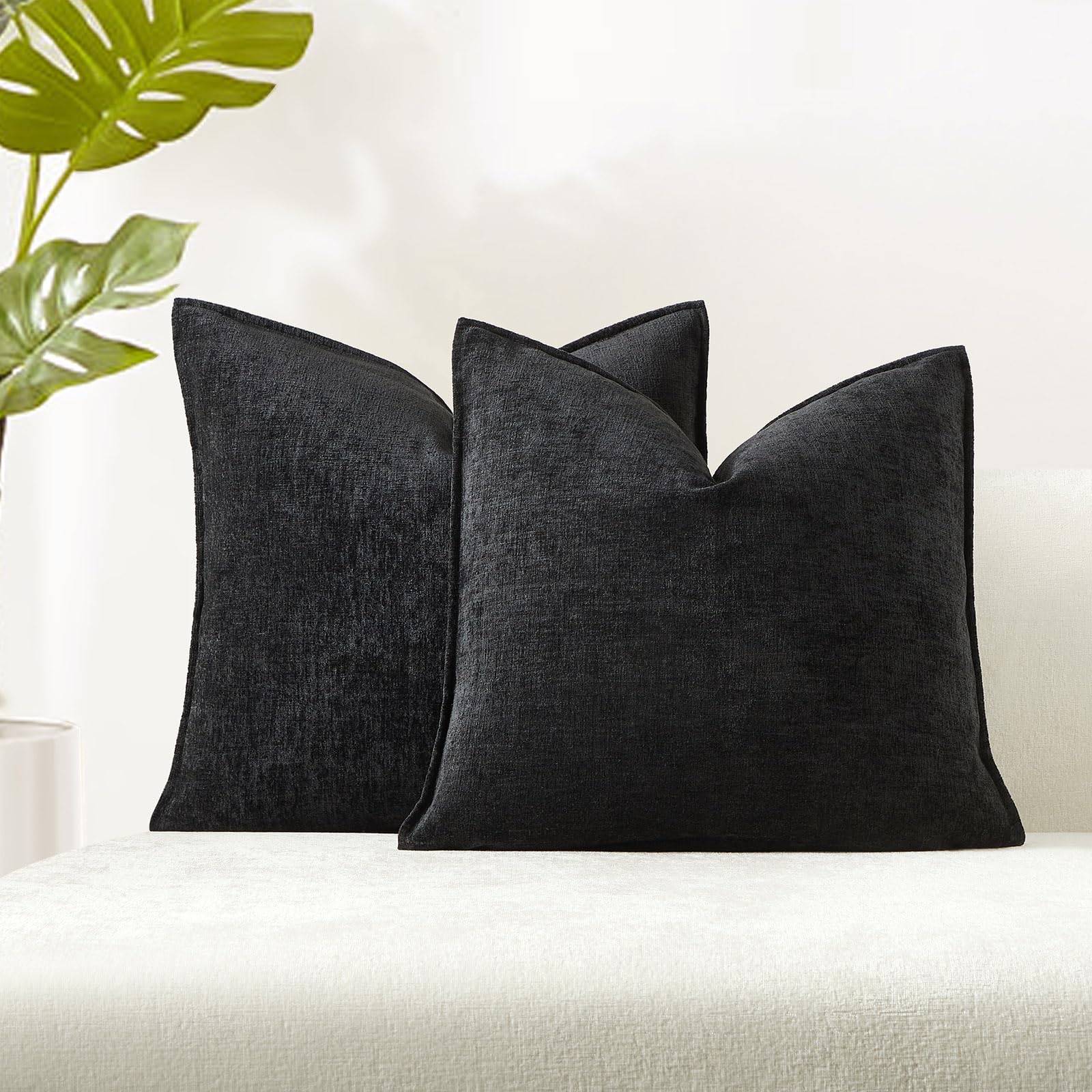Juspurbet Black Chenille Throw Pillow Covers 24X24 Inch Set Of 2 Decorative Soft Textured Cushion Cases For Living Room Sofa Cou