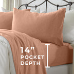 4 Piece Jersey Knit Full Cotton Blend Orange Sheet Set | Ultra-Soft T-Shirt Jersey Bedding Sheets & Pillowcases | Heathered, Bre