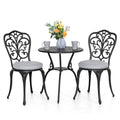 Nuu Garden Bistro Set 3 Piece Outdoor All Weather Cast Aluminum Patio Bistro Set Patio Table And Chairs Set Of 2 With Umbrella Hole And Gray Cushions For Backyard, Balcony, Lawn, Black