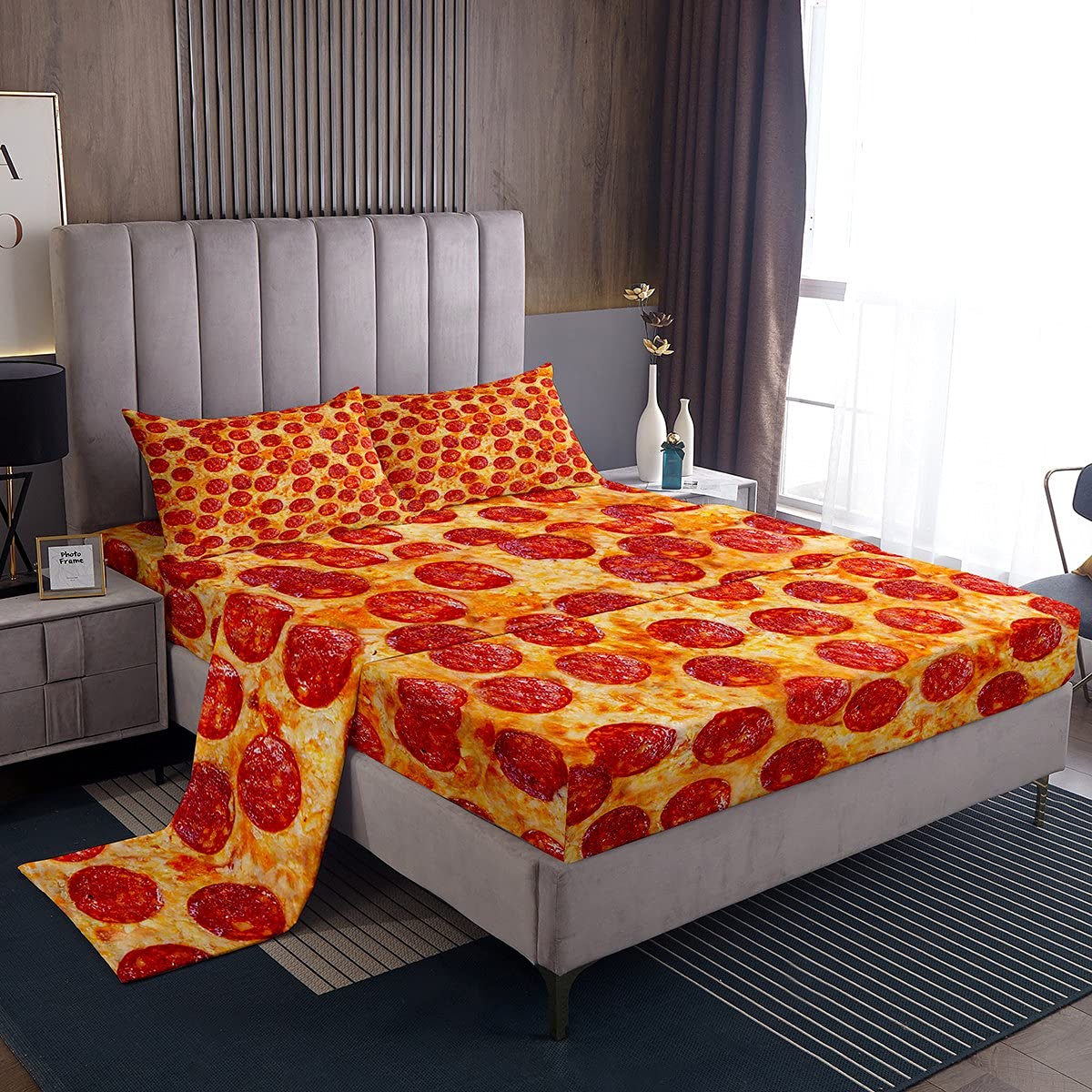 Feelyou Twin Bed Sheets Set For Kids Bedroom Decor Pizza Sheet Set Pepperoni Be Print Bedding Set Soft Lightweight Funny Delicio