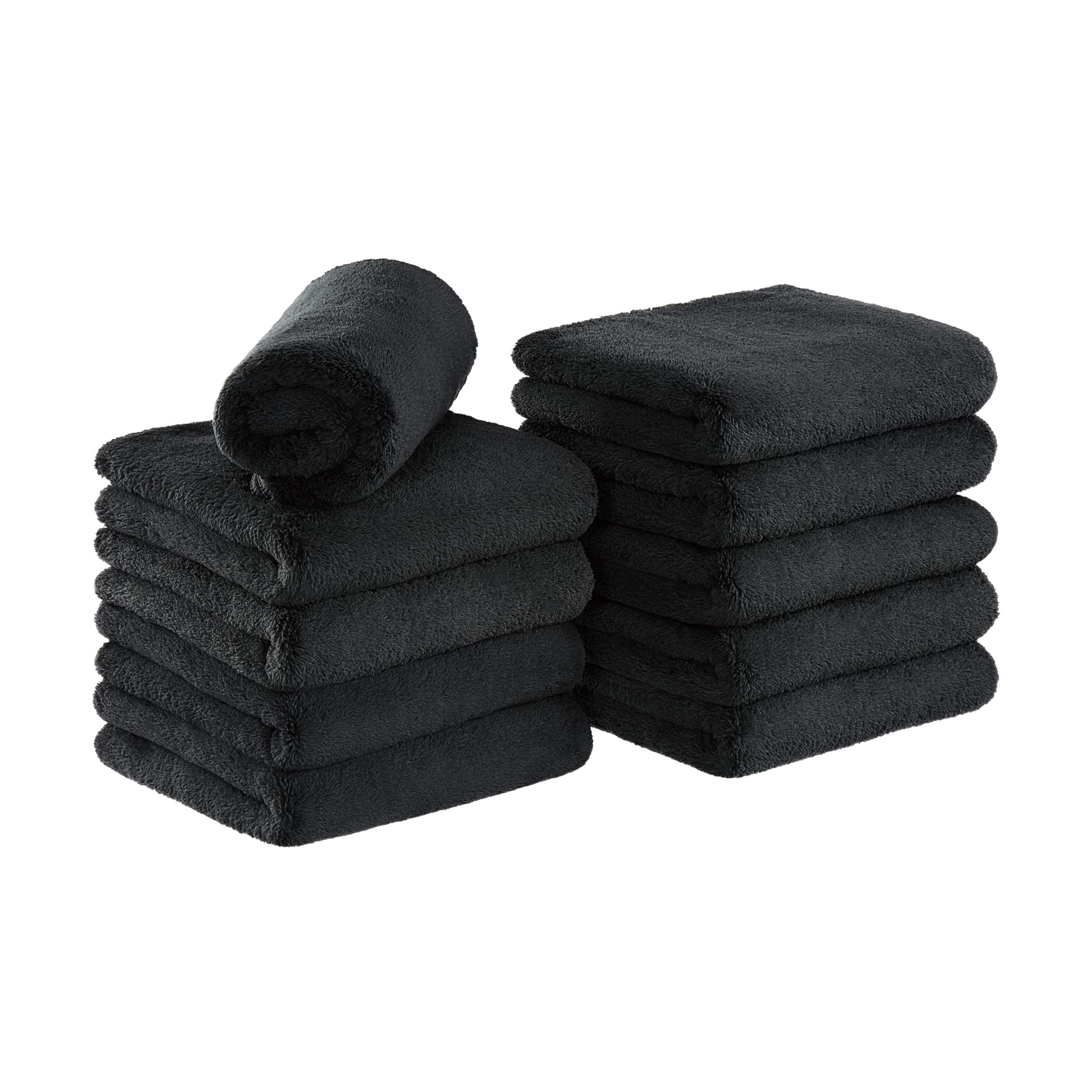 Arkwright Microfiber Coral Fleece Salon Towels - Pack of 10 - Bleach Safe Resistant, Absorbent Hair Drying Towel Set, Perfect fo