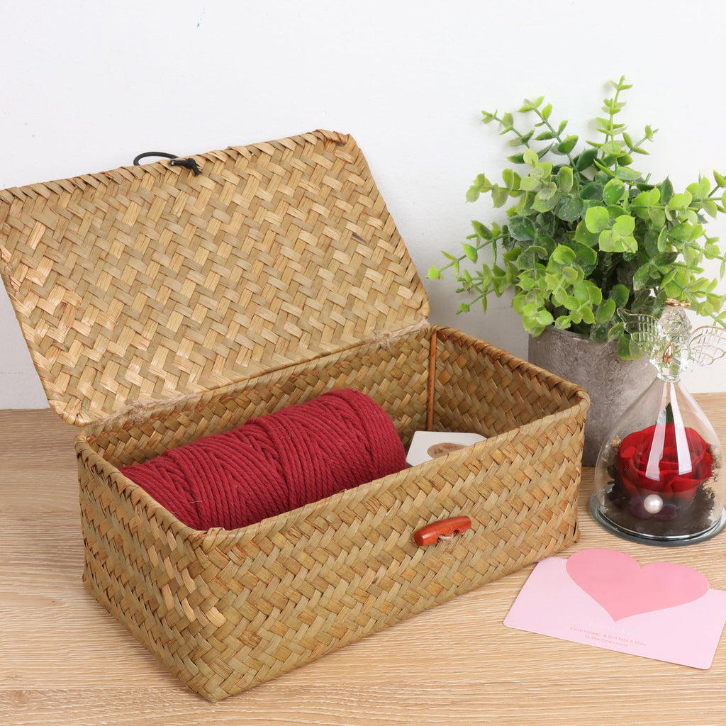 Moosky Wicker Shelf Baskets With Lid,Handwoven Seagrass Basket For Storage Basket Bins Rectangular Home Organizer Gift Boxes (Na