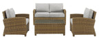 Crosley Furniture Bradenton 4-Piece Outdoor Loveseat Patio Furniture Set, Wicker Conversation Sets for Porch, Brown with Gray Cushions