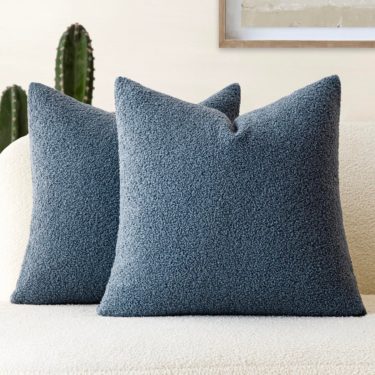 Foindtower Pack Of 2, Curly Faux Fur Decorative Throw Pillow Covers Soft Plush Cushion Case With Zipper Cozy Fluffy Boho Pillowc