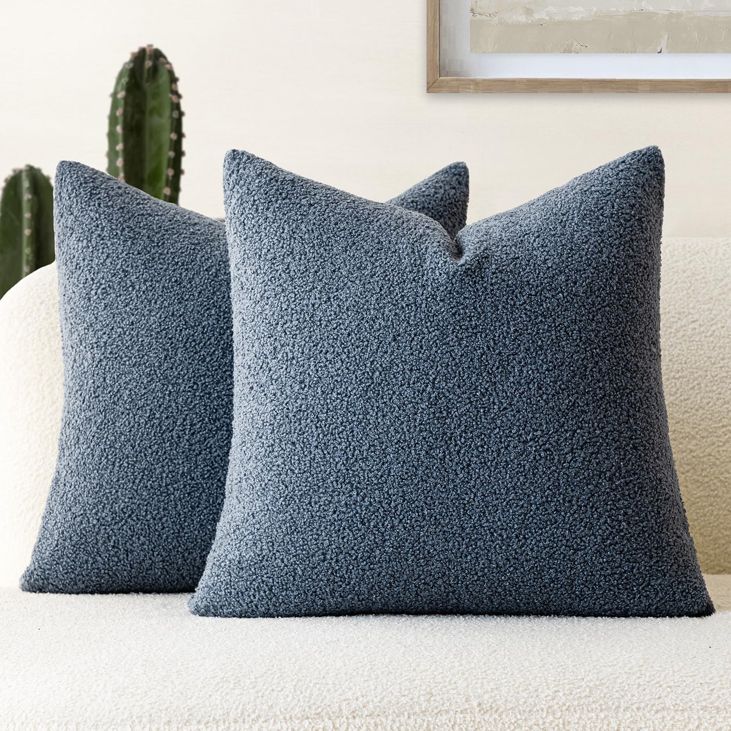 Foindtower Pack Of 2, Curly Faux Fur Decorative Throw Pillow Covers Soft Neutral Plush Cushion Case With Zipper Cozy Modern Pill