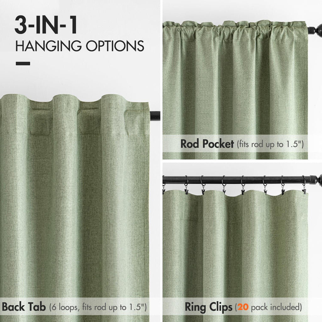 Miulee 100% Blackout Curtains 84 Inches Long, Linen Curtains & Drapes For Bedroom Back Tab Living Black Out Window Treatments Thermal Insulated Room Darkening Rod Pocket, Sage Green, 2 Panels