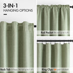Miulee 100% Blackout Curtains 84 Inches Long, Linen Curtains & Drapes For Bedroom Back Tab Living Black Out Window Treatments Thermal Insulated Room Darkening Rod Pocket, Sage Green, 2 Panels