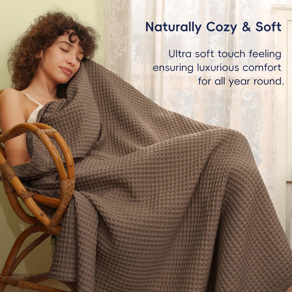 Phf Ultra Soft Waffle Weave Blanket Twin Size 66'X 90'- Washed Lightweight Breathable Cozy Woven Blanket For Bed - Aesthetic Decor For Couch Bedding Sofa Home Car - Cocoa Brown