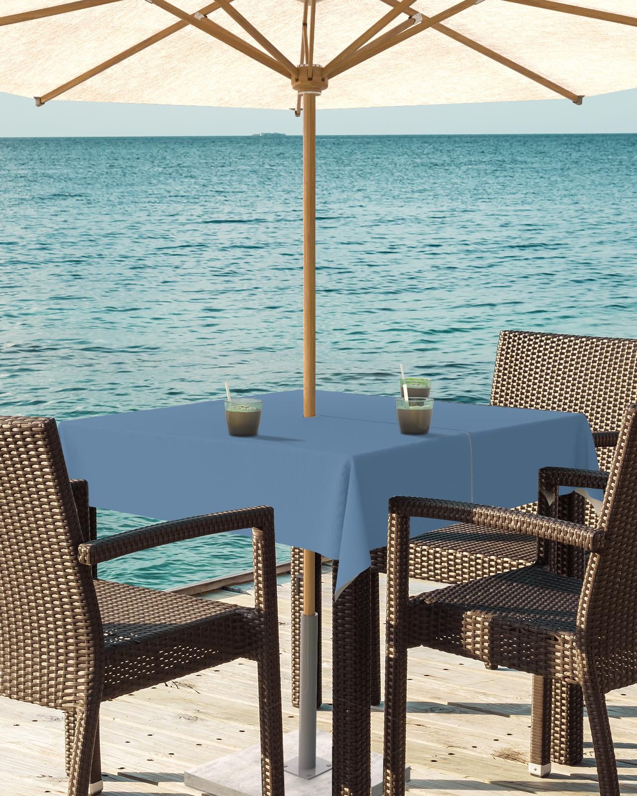 Queenker Royal Blue Outdoor Tablecloth With Umbrella Hole And Zipper, Solid Color Table Cover For Square Tables Waterproof Table
