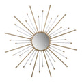 Benjara Iron Mirror with Sparkled Sunburst Design, White and Gold
