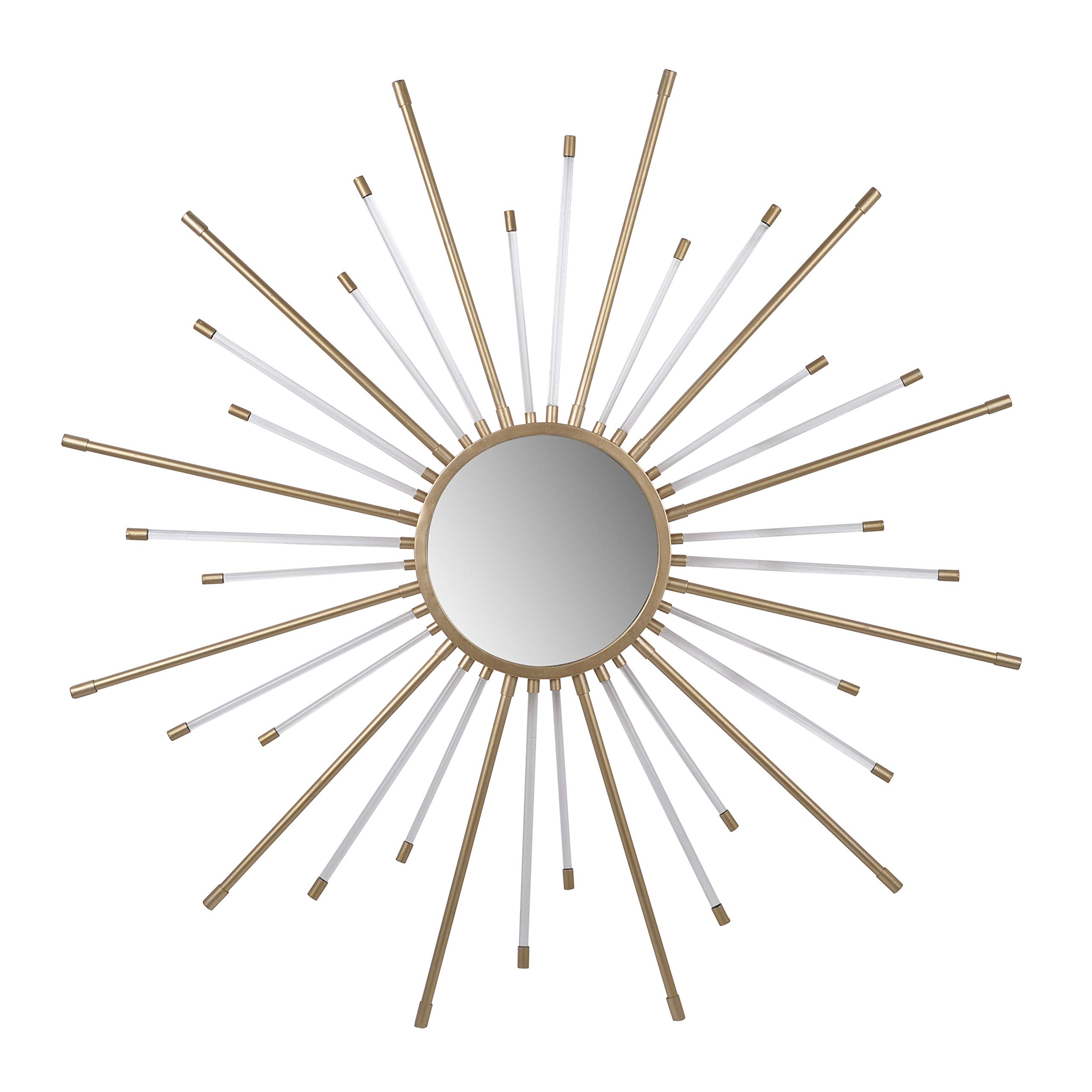 Benjara Iron Mirror with Sparkled Sunburst Design, White and Gold