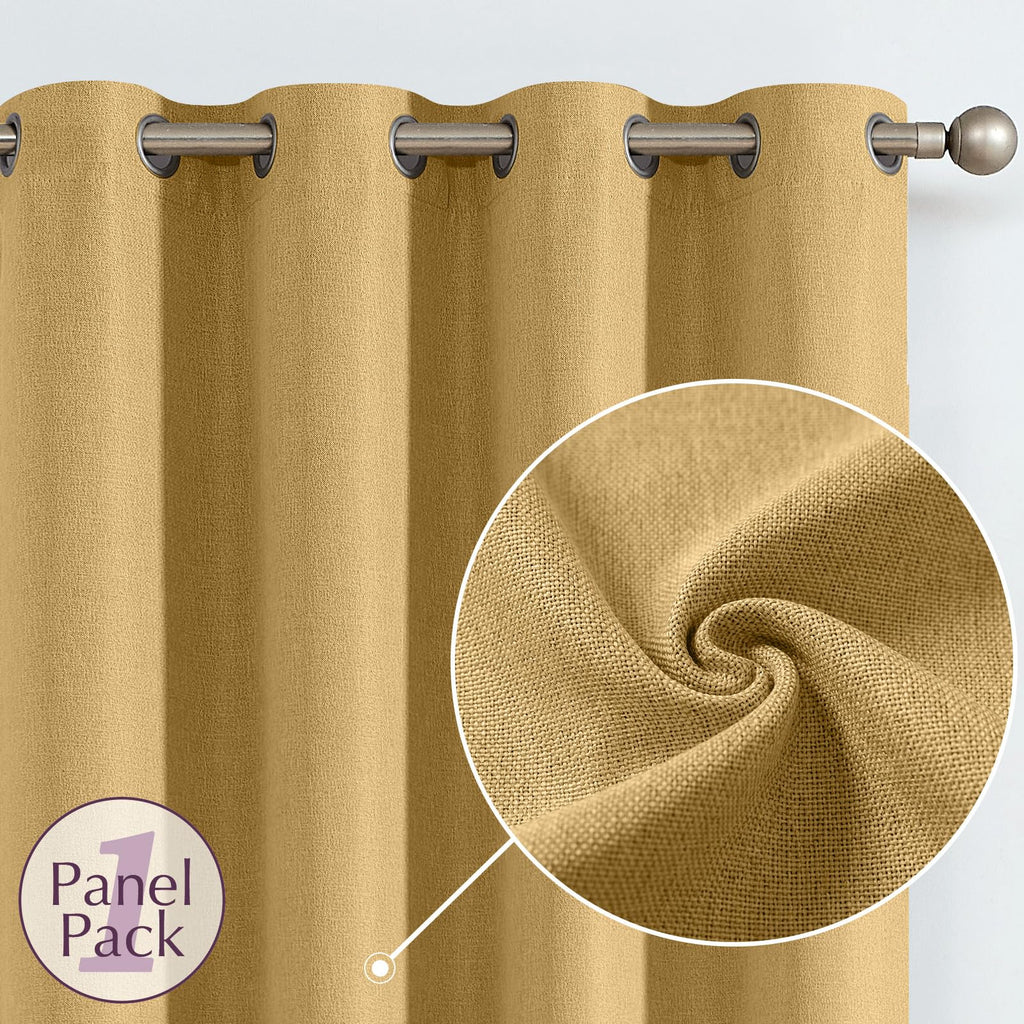 Jinchan Linen Textured Room Darkening Curtain 84 Inches Long For Living Room Room Thermal Insulated Grommet Top Window Drape For Bedroom 52X84 Mustard Yellow 1 Panel