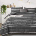 WONGS BEDDING Dark Grey Comforter Set California King, Reversible Boho Triangle Bedding Comforter Set for Cal King Bed 3 Pieces 
