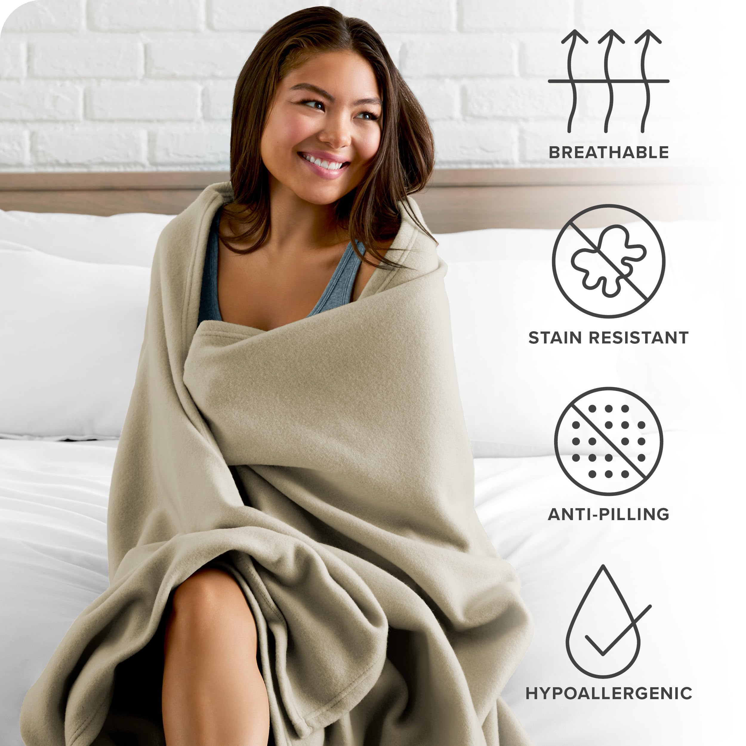 Bare Home Polar Fleece Blanket - Full/Queen Blanket - Oyster - Warm & Cozy - Premium Fleece Blanket - Blanket For Bed, Sofa, Cam