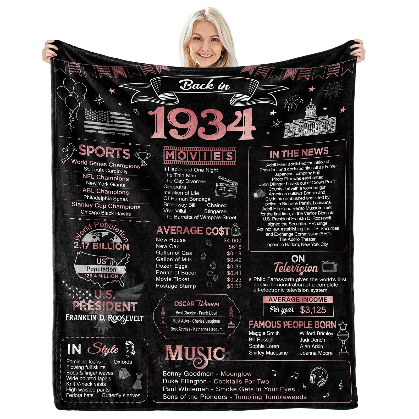 Aisdfhsa 90Th Birthday Gifts For Women - Back In 1934 - Best Gifts For 90 Year Old Woman 90 Year Old Birthday Gift Ideas For Wom