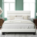Allewie Full Size Platform Bed Frame With Velvet Upholstered Headboard And Wooden Slats Support, Fully Upholstered Mattress Foundation/No Box Spring Needed/Easy Assembly, White