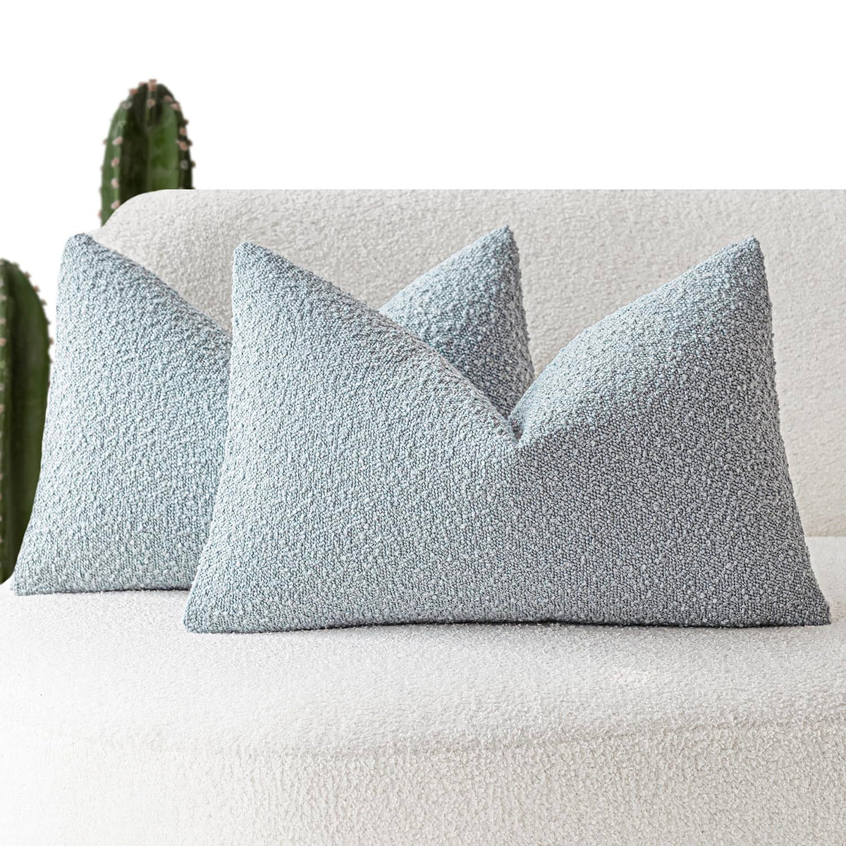 Foindtower Pack Of 2 Modern Textured Boucle Lumber Throw Pillow Covers Accent Solid Decorative Pillow Cases Cozy Couch Cushion C