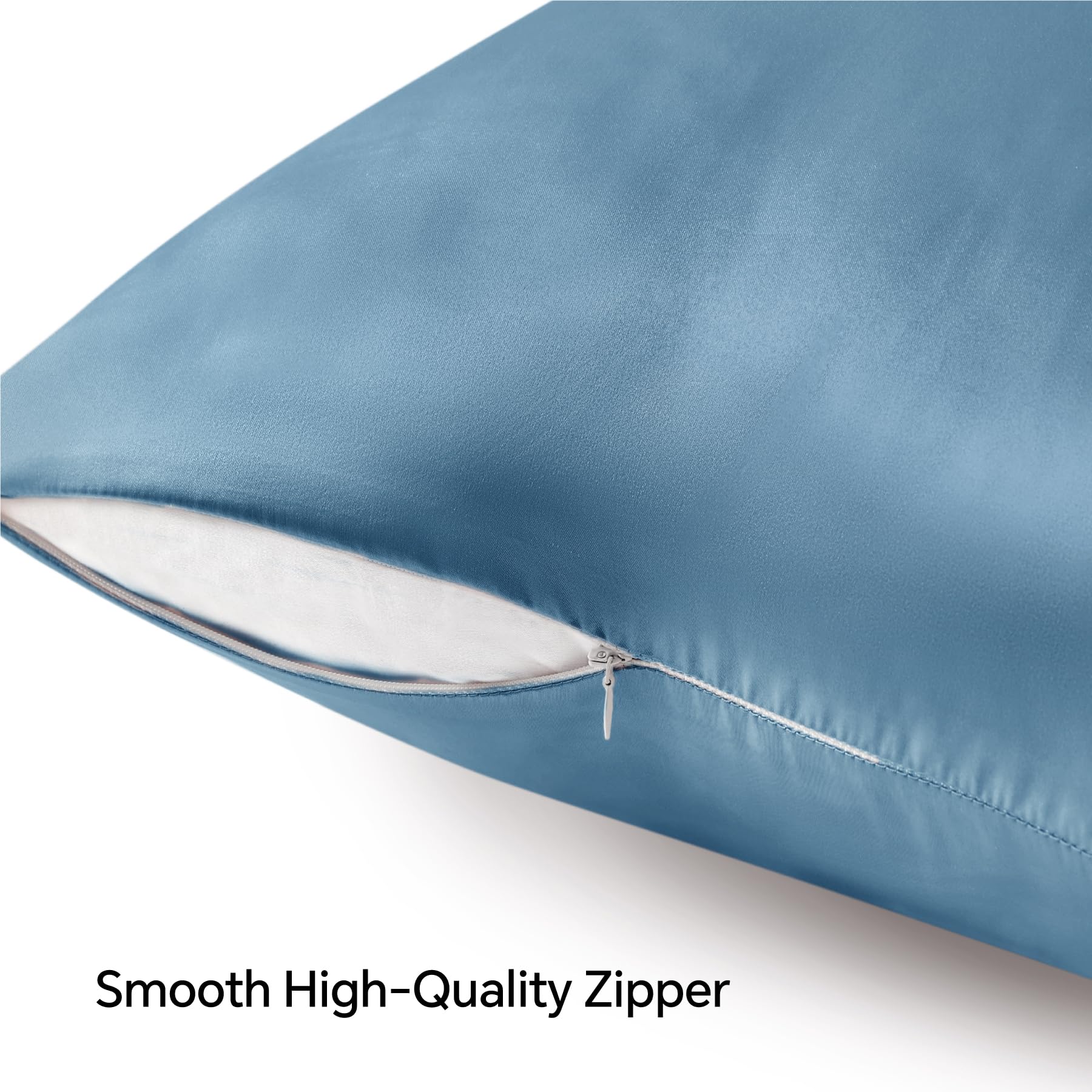 Bedelite Satin Pillowcase With Zipper 2 Pack, Airy Blue Pillow Cases Standard Size, Super Soft And Cooling Similar To Silk Pillo