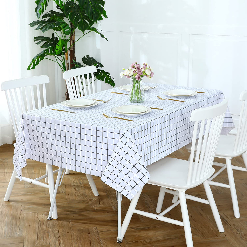 Romanstile Square Vinyl Pvc Tablecloth, 100% Waterproof Buffalo Plaid Plastic Table Cloth, Oil Proof Heavy Duty Wipeable Table Covers For Dining, Picnic, Outdoor - 54 X 54 Inch, White Buffalo Plaid