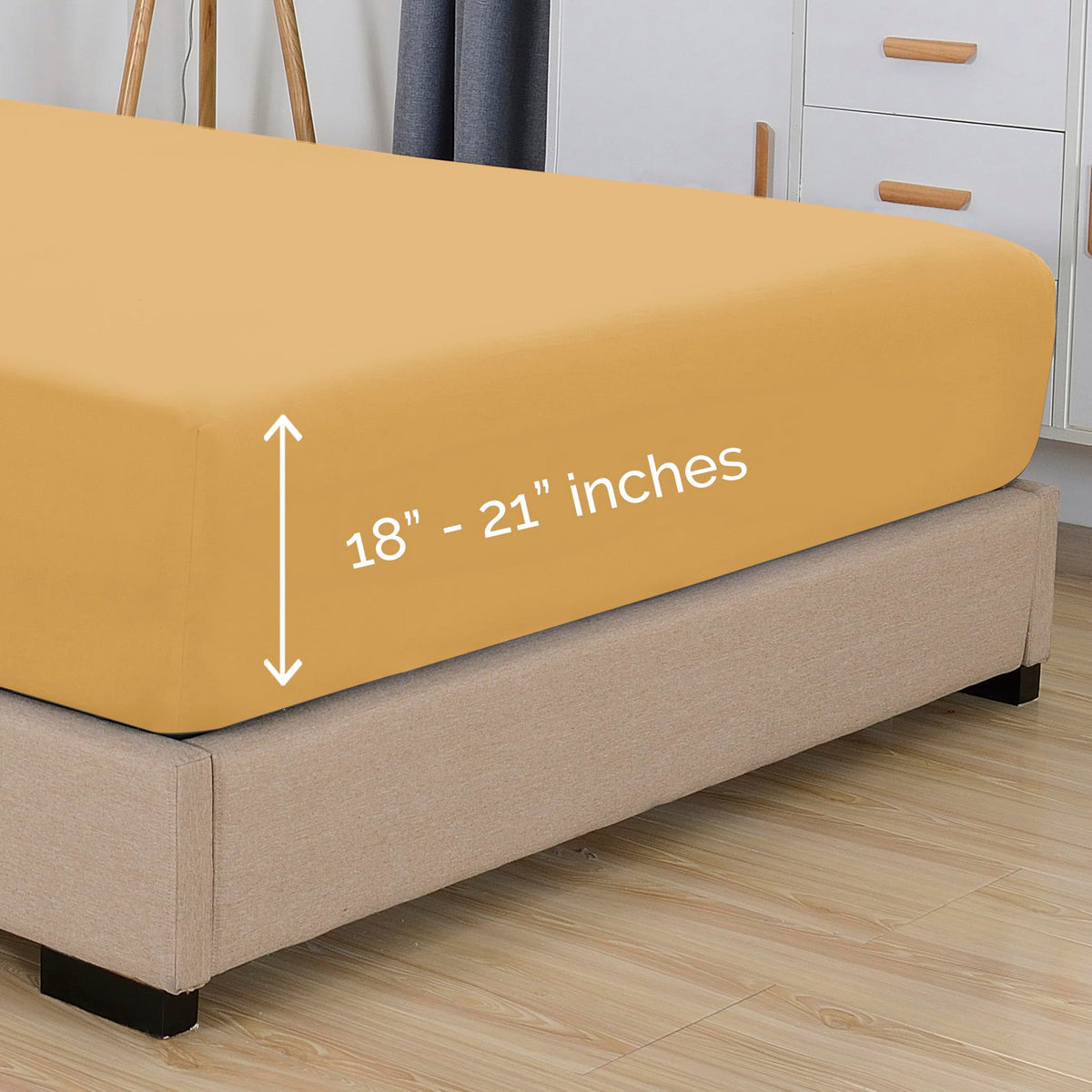 Elegant Comfort 1500 Premium Hotel Quality 18-21 Inches Deep - Extra Deep Pocket Single Fitted Sheet For High Mattress, Luxury And Softest, Smart Pocket - Wrinkle Free, Twin/Twin Xl, Gold