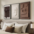 3D Textured Framed Neutral Abstract Wall Art for Bedroom, 3 Piece Modern Artwork for Walls, Minimalist White and Brown Geometric