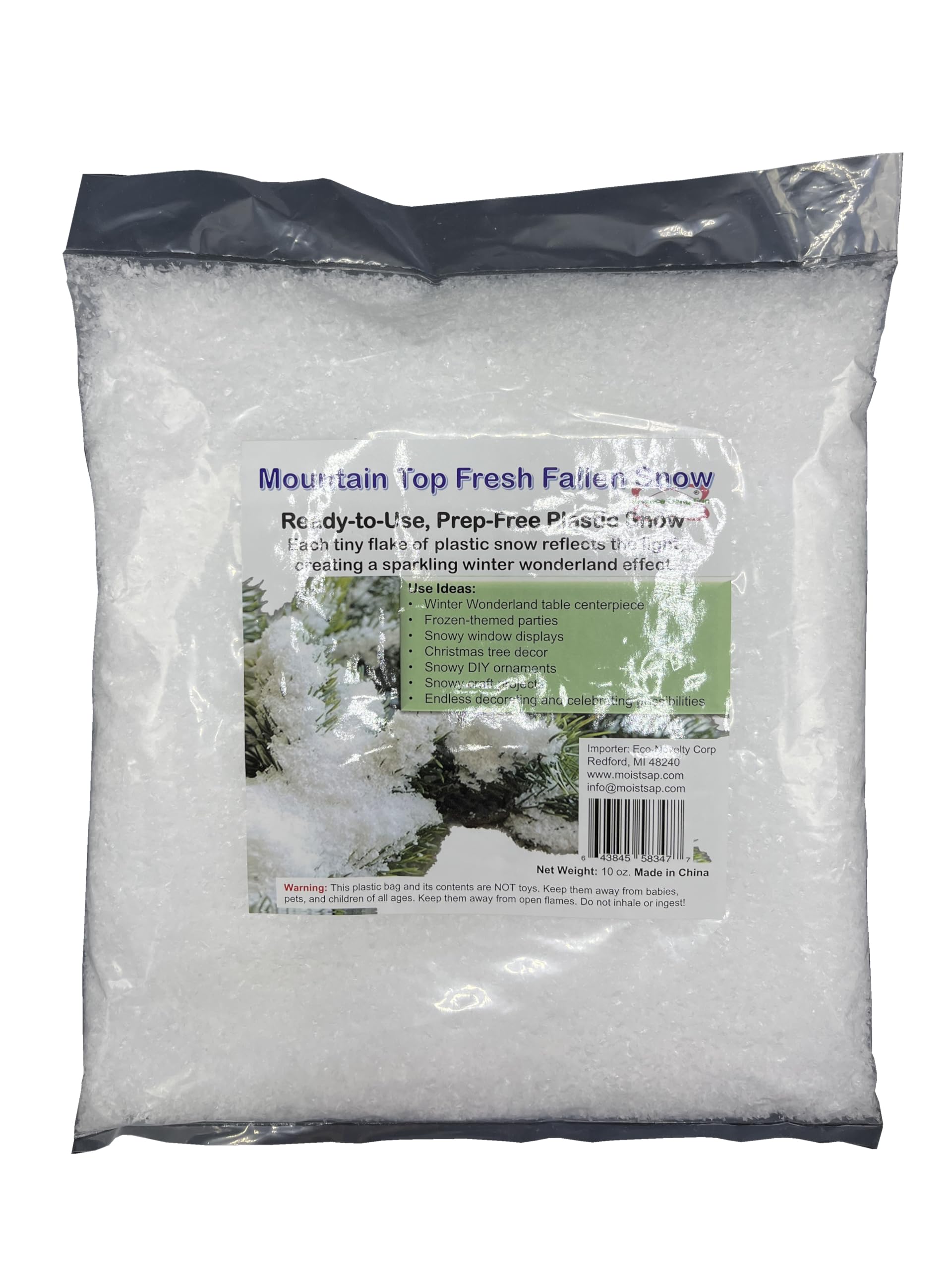 Mountain Top-Like Fluffy Fallen Snow 10 oz. Artificial Snow Scatter Flakes - Ready to Use-No Prep Needed, White