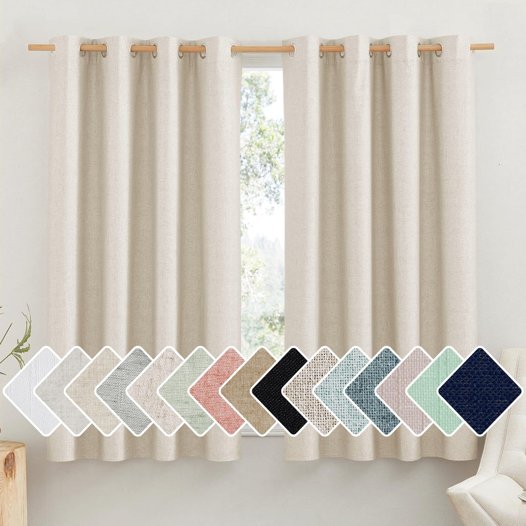 Nicetown 100% Absolutely Blackout Linen Curtains With Thermal Insulated White Liner, Beige, 52' Wide By 48' Long, 2 Pieces, Anti-Rust Grommet Natural Burlap Fabric Window Drapes For Bedroom/Kids Room