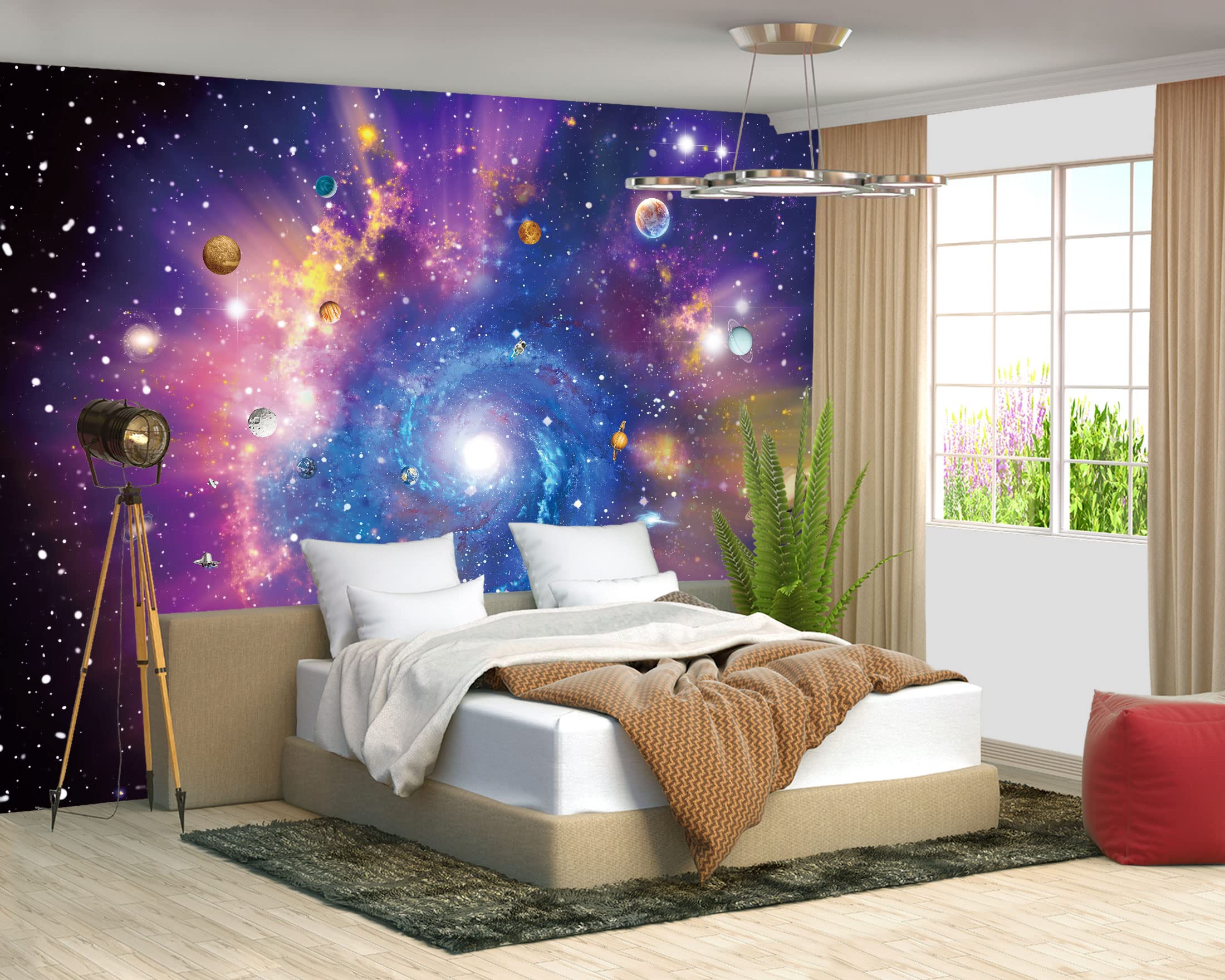 Fightal - Kids Planet murals Galaxy Backdrop Solar System Starry Night Sky Ceiling Home Theater Universe for Living Room Bedroom