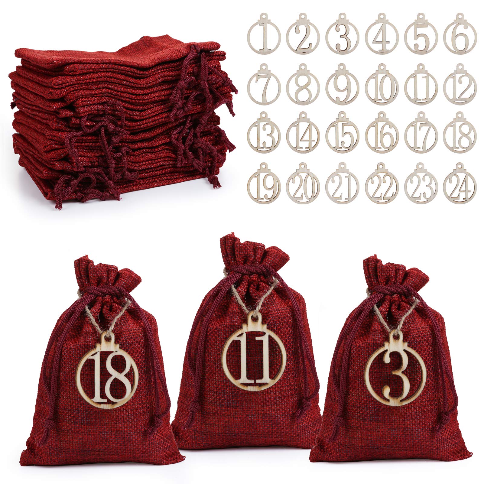 24 Days Advent Calendar Christmas Drawstring Gift Bag Pouches Party Wedding Favor Candy Chocolates Gift Bags