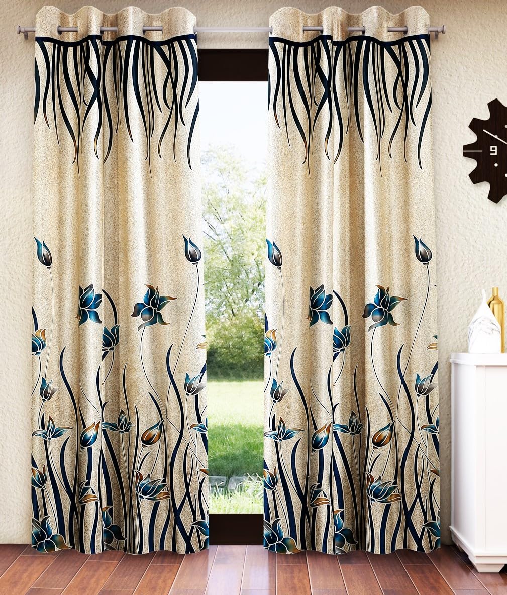 Home Sizzler 2 Pieces Stylized Tulip Grommet Polyester Door Curtain  7 Feet, Aqua