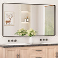 Keonjinn Black Bathroom Mirror for Vanity 55 x 30 Inch Large Metal Framed Wall Mirror Matte Black Rounded Rectangle Farmhouse Mi