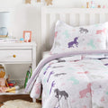 Amazon Basics Easy-Wash Microfiber Kids 2-Piece Comforter and Pillow Sham Set, Animal Printed, Twin, Purple Unicorns