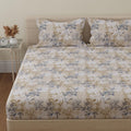 Huesland By Ahmedabad Cotton 144 Tc Cotton Bedsheet For Double Bed King Size With 2 Pillow Covers | Beige, White & Grey