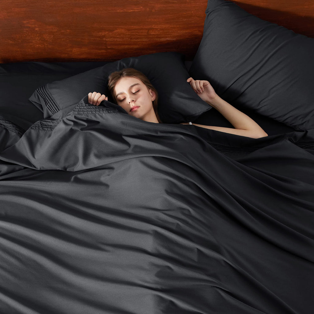 Bedsure Deep Pocket Queen Sheets Set - Fits Mattresses Up To 21' Thick, 4 Piece Air Mattress Sheets With Deep Pocket, Moisture Wicking Soft Cooling Bedding Sheets & Pillowcases, Black